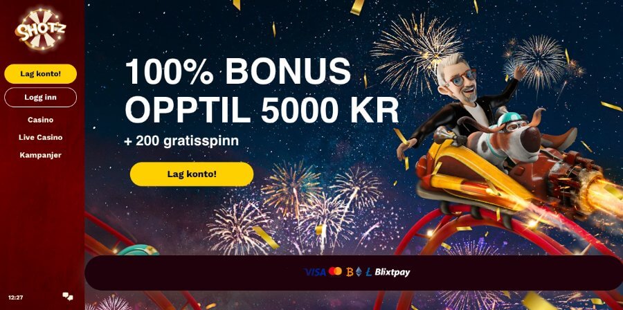 Forsiden til kryptocasinoet Shotz