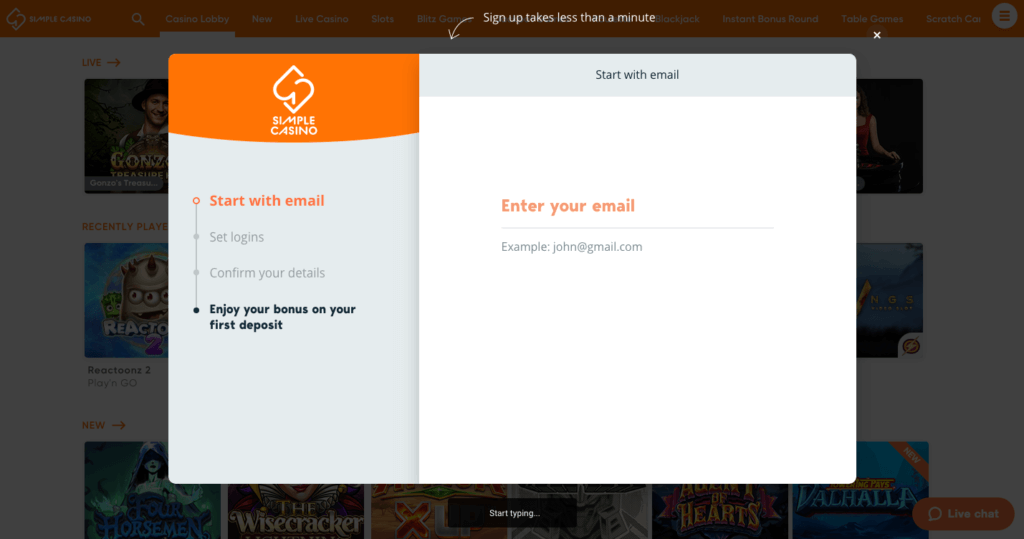 SimpleCasino registrering