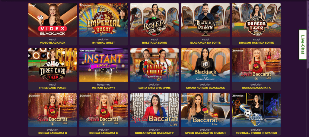 live casino-utvalget hos slootz casino