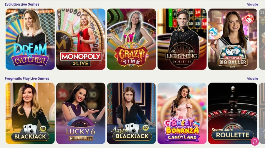 SlotMonster har et live casino med klassiske bordspill og game show-spill