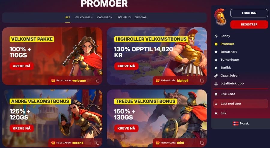 Kampanjesiden med tilbud hos Slota Casino
