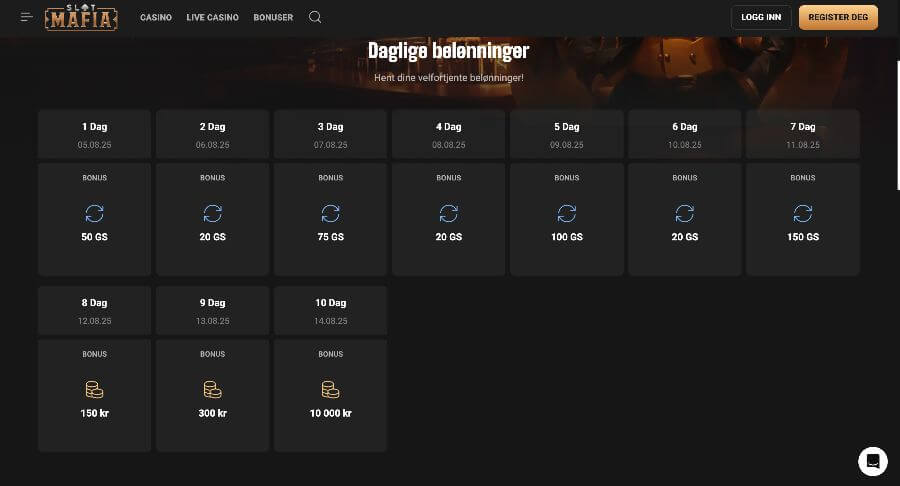Slotmafia Belønninger