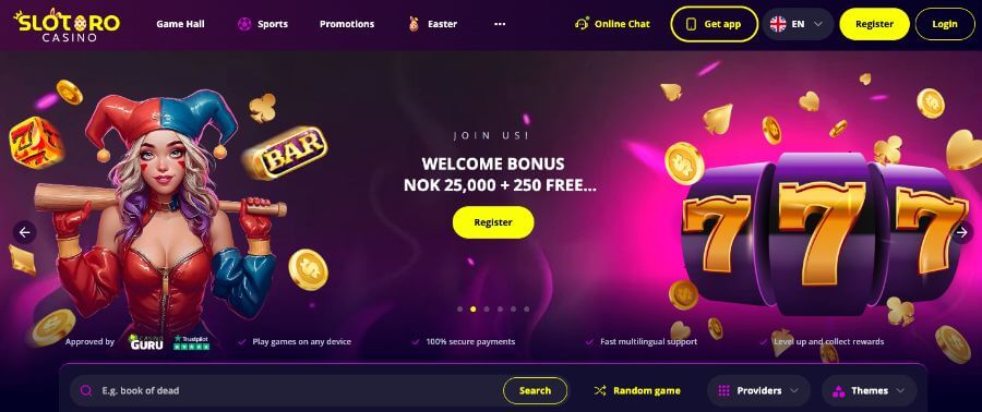 Slotoro forside med en bonus