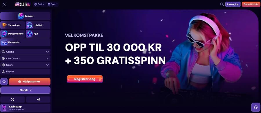 SlotsDJ forside med bonus