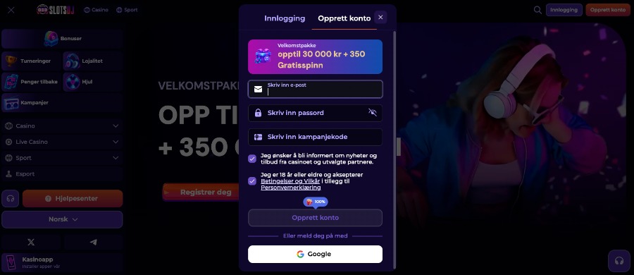 SlotsDJs registreringsprosess
