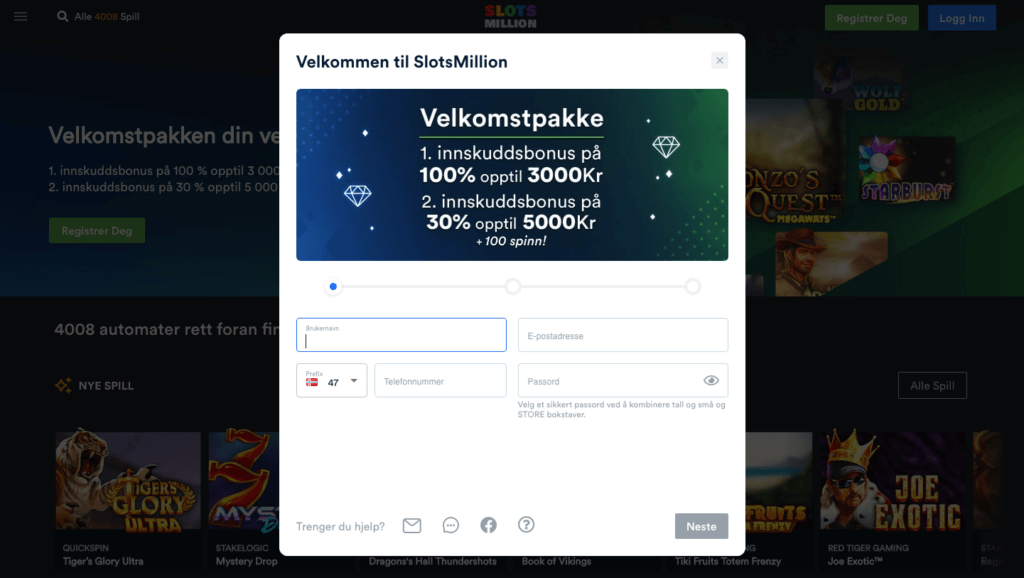 SlotsMillion registrering