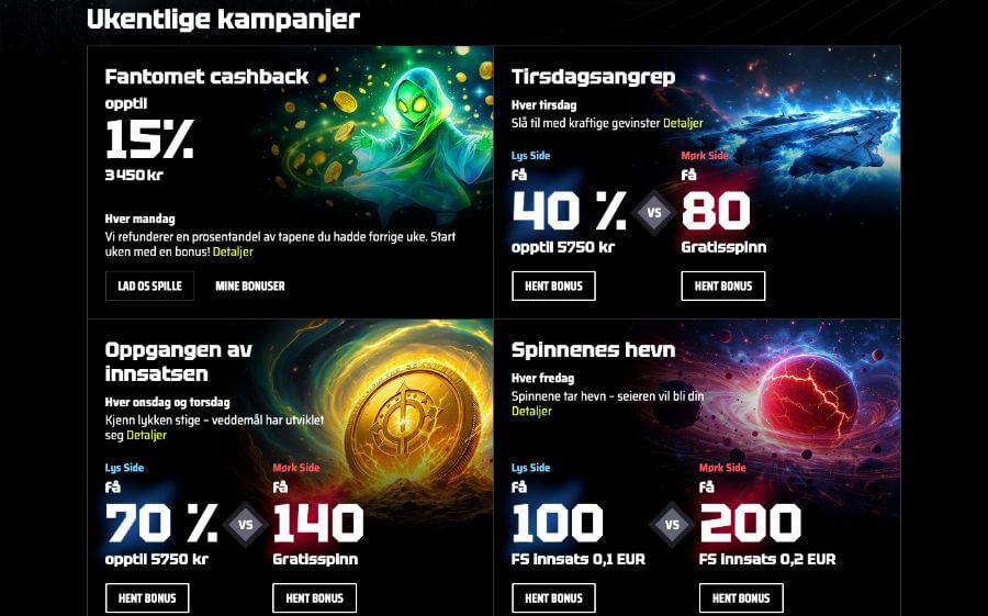 Kampanjesiden til SlotsVader inneholder flere tilbud