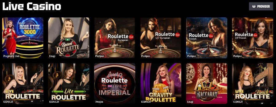 SlotsVader har et live casino med klassiske bordspill og live game show-spill