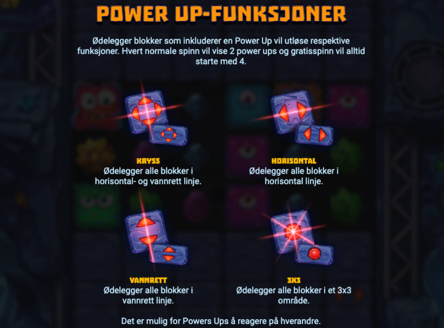 Spilleautomaten Space Miners Dream Drop har fire Power Up-funksjoner som kan bidra til store gevinster