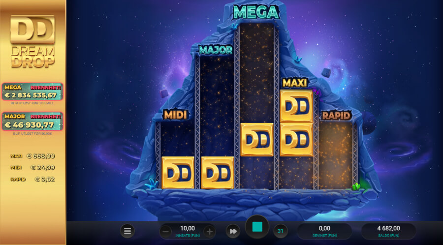 Spilleautomaten Space Miners Dream Drop har også bonusspillet Dream Drop Jackpots med fem progressive jackpotter