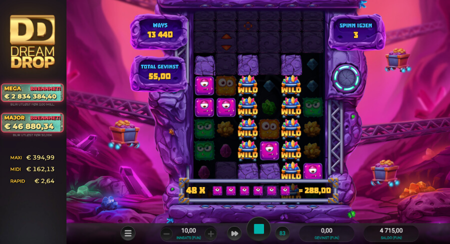 Free spins-runden på spilleautomaten Space Miners Dream Drop er spennende og kan utbetale store gevinster