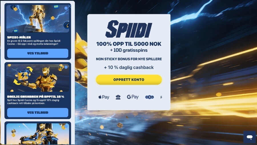 Spiidi har en kampanjeside med diverse tilbud