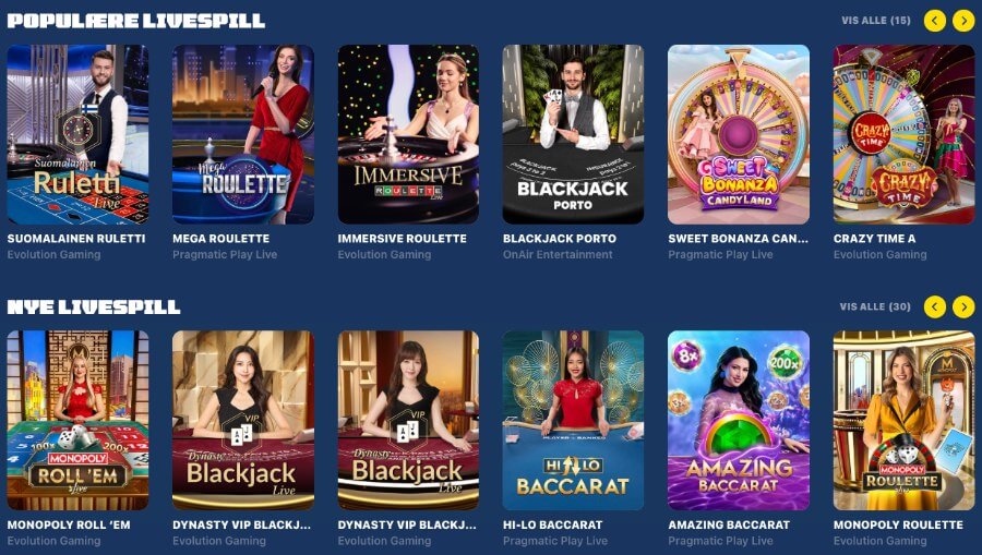 Spiidi har et live casino med klassiske bordspill og live game show-spill