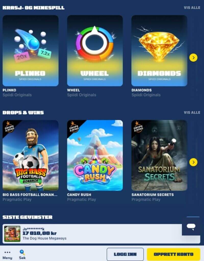 Spiidi har et mobilcasino via nettleseren