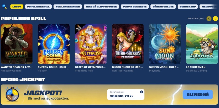 Spiidi har et variert utvalg av spilleautomater og andre casinospill
