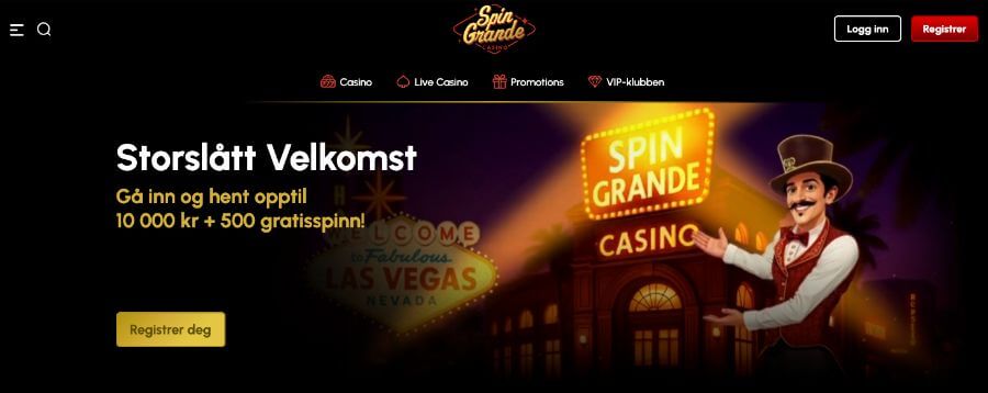Forside og bonus hos SpinGrande