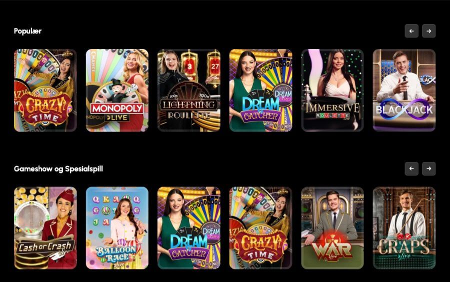 SpinGrande har et live casino med klassiske bordspill og live game show-spill