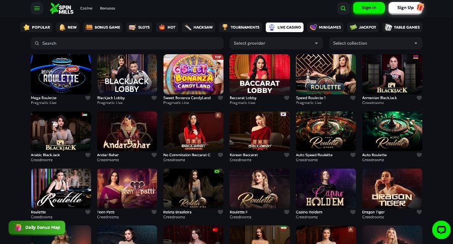 SpinMills Live Casino
