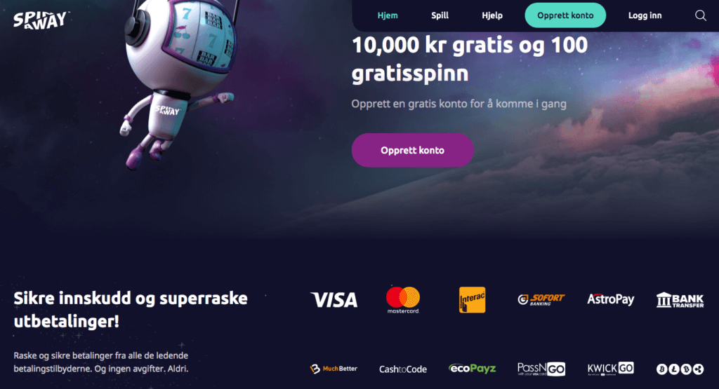 Spin Away tilbud og betalingsmetoder