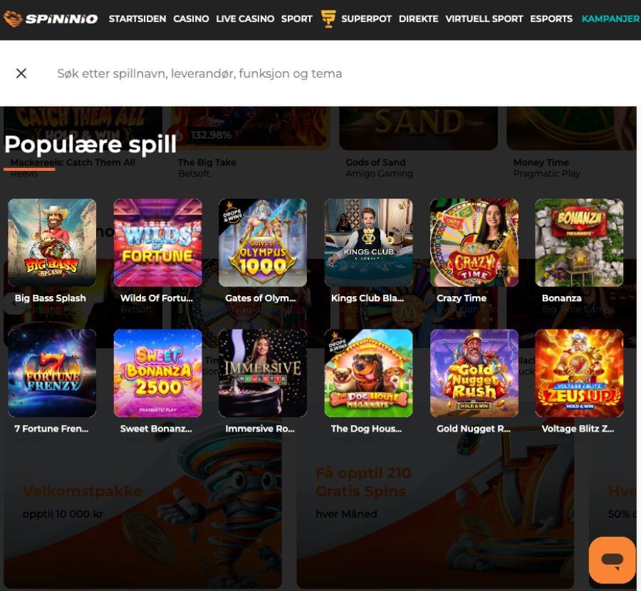 Spininio har også et mobilcasino