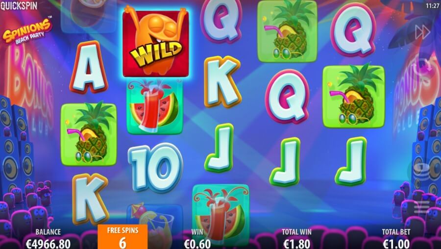 Free spins på spilleautomaten Spinions Beach Party med Sticky WIld-symbol