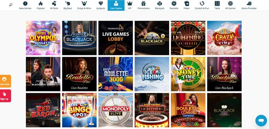 Spinland har et live casino med klassiske bordspill og live game show-spill