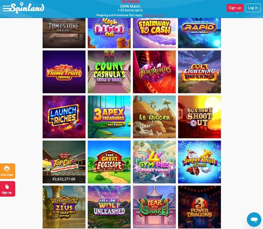 Spinland har et mobilcasino fra nettleseren