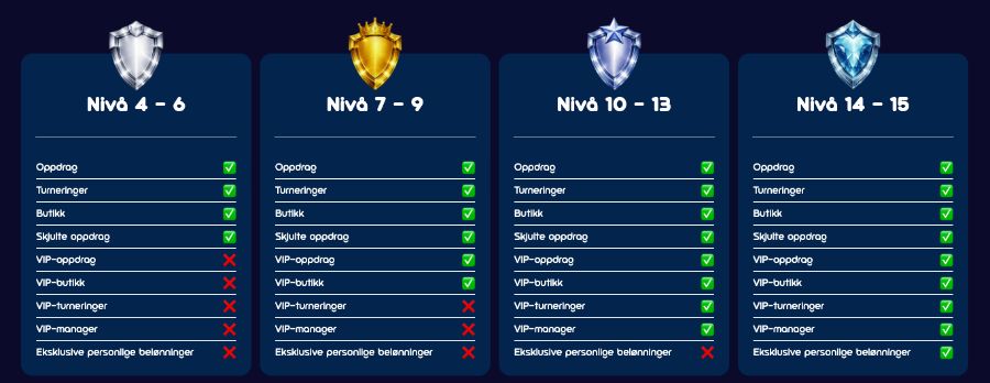 VIP-programmet til Spinsino har 15 nivåer