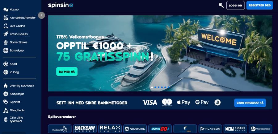 Spinsino forside med bonus