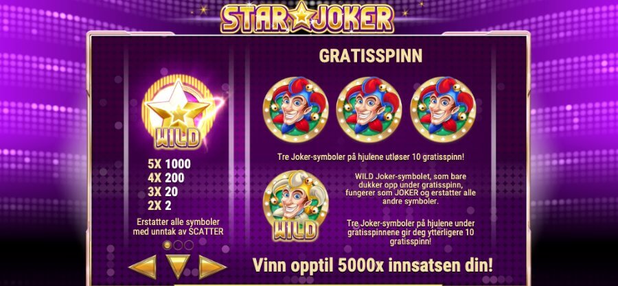 På jokerspillet Star Joker er stjerna wild og jokerne er scattere som blir til wild under free spins