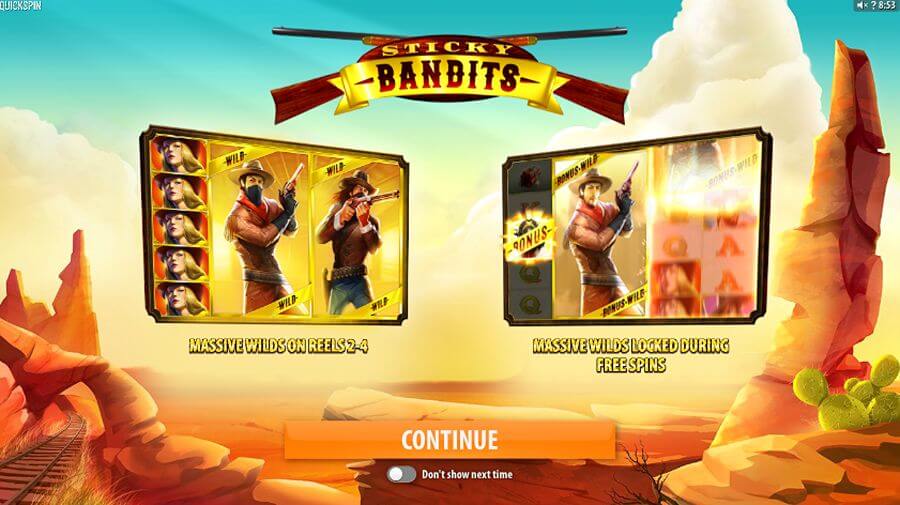 Introbilde på spilleautomaten Sticky Bandits fra Quickspin
