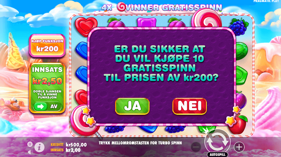 Sweet Bonanza har også en bonus buy-funksjon tilgjengelig