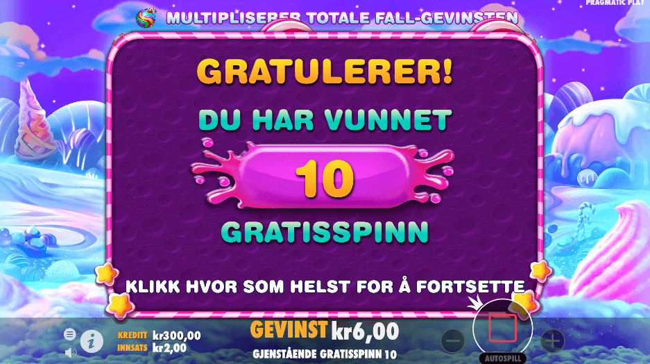 Free spins er aktivert på spilleautomaten Sweet Bonanza