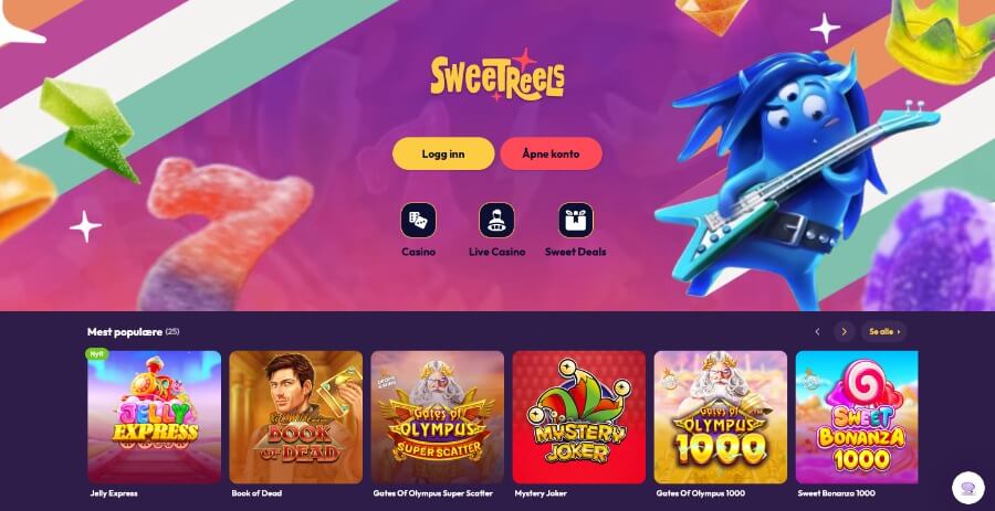 SweetReels forside med bonus