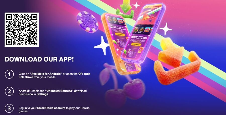 SweetReels har et mobilcasino med en nedlastbar Android-app