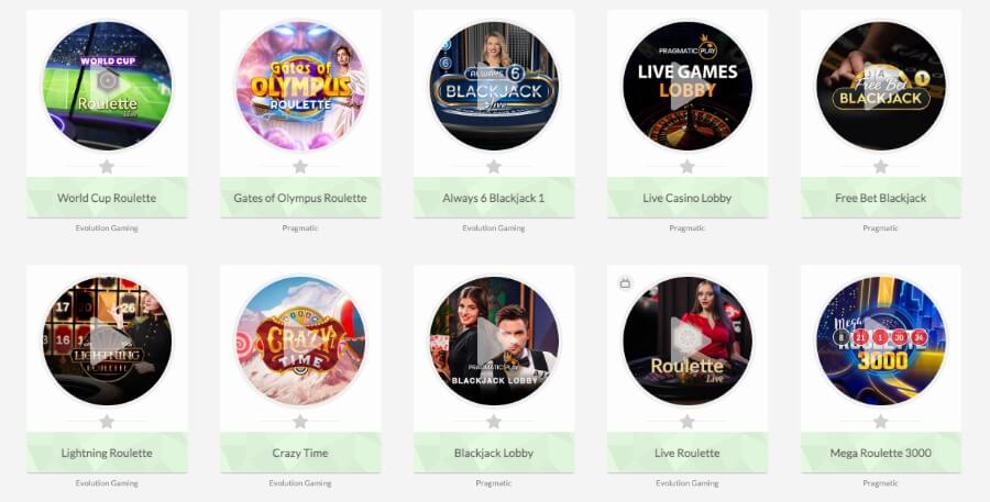Temple Nile har et live casino med klassiske bordspill og live game show-spill