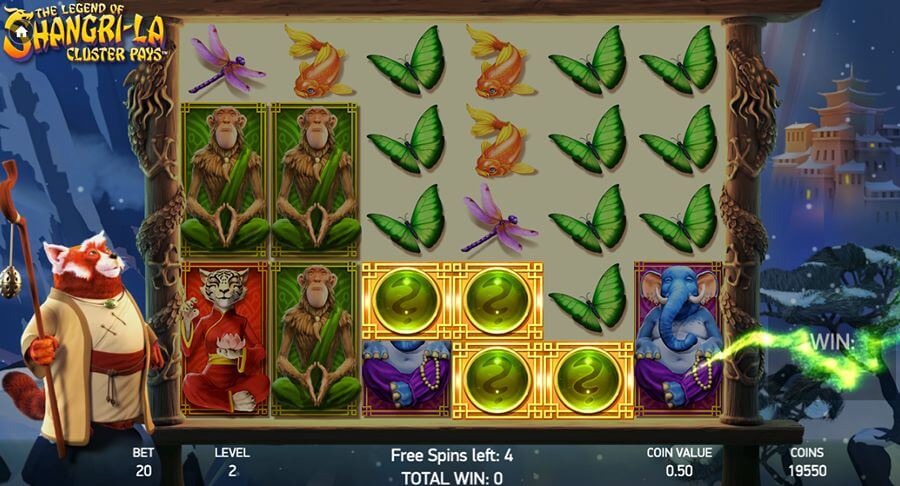 Free spins på spilleautomaten The Legend of Shangri-La: Cluster Pays