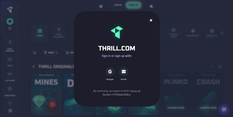Thrill Casino tilbyr en enkel og rask registrering