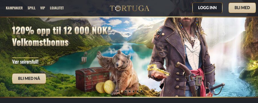 Forsiden til nettcasinoet Tortuga Casino