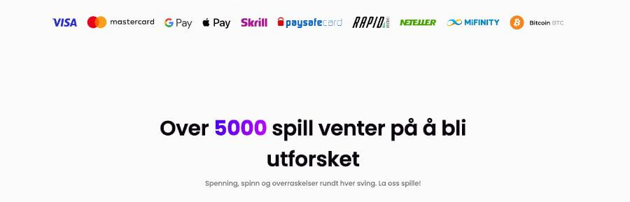 Noen betalingsmetoder hos Trickz