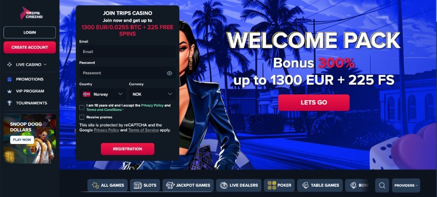 Trips Casino Forside