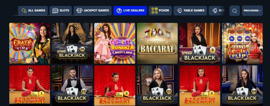 Trips Casino har et live casino med klassiske bordspill og live game show-spill