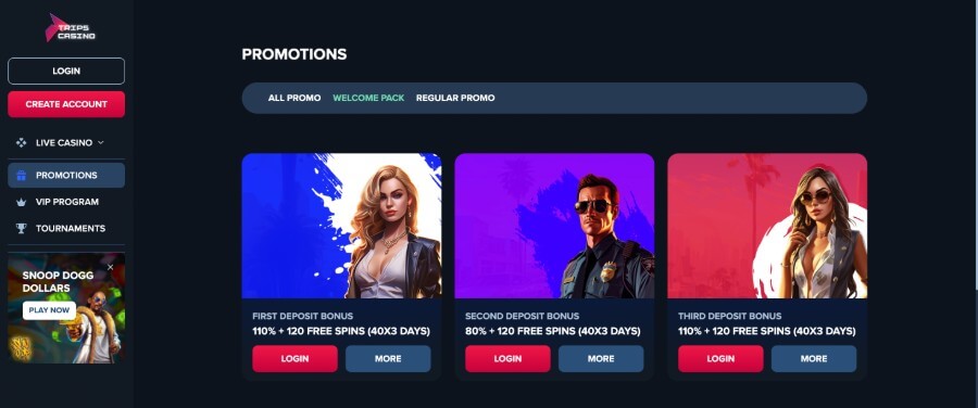 Trips Casino velkomstbonus