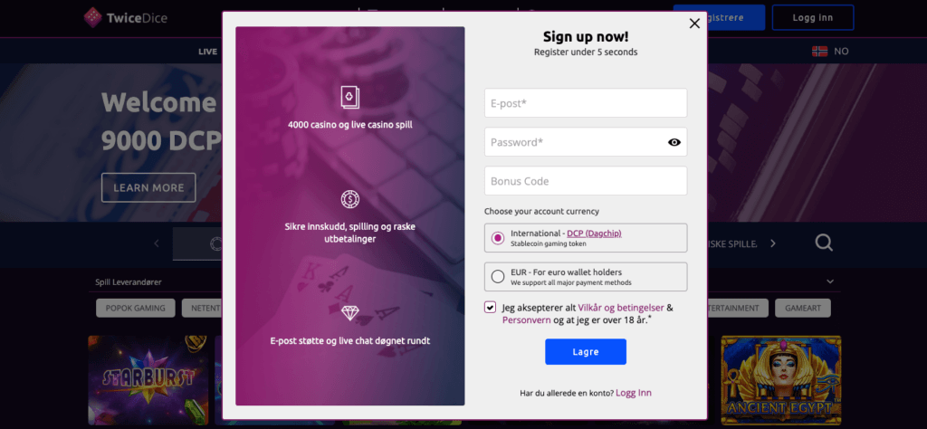 TwiceDice registrering