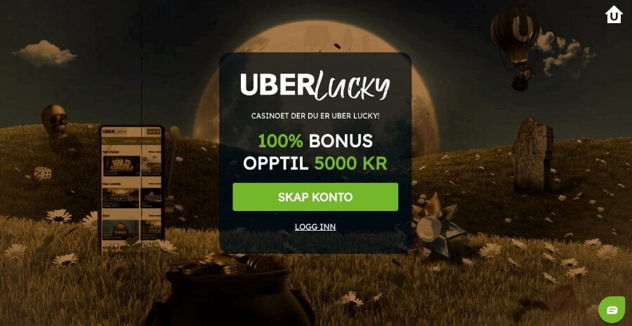 Forsiden til nettcasinoet Uberlucky