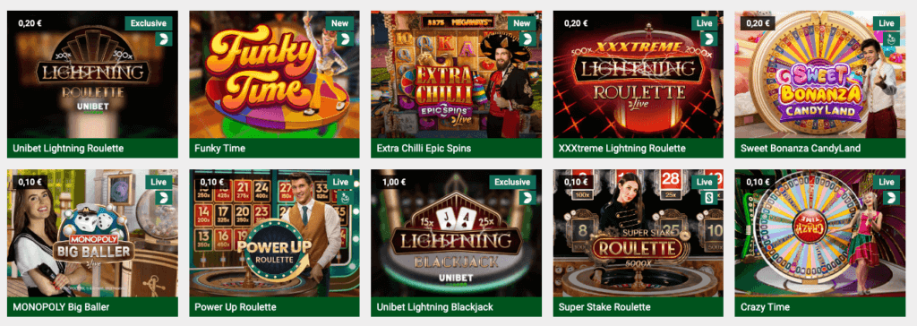 Unibet har et spennende live casino med eksklusive bordspill og game show-spill