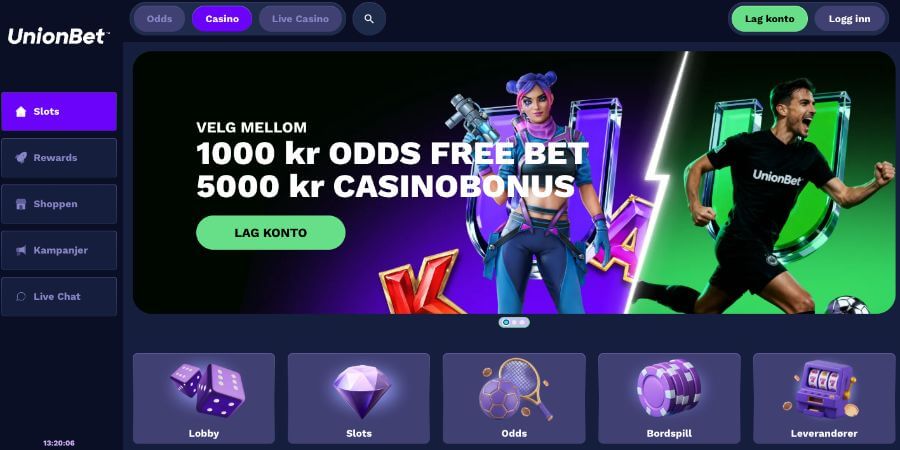 Forsiden til UnionBet med en bonus
