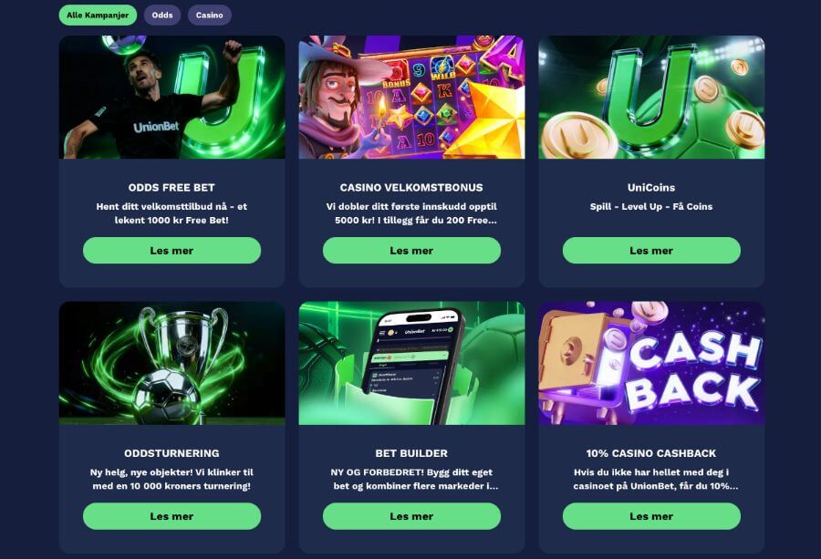 Kampanjesiden til UnionBet med tilbud