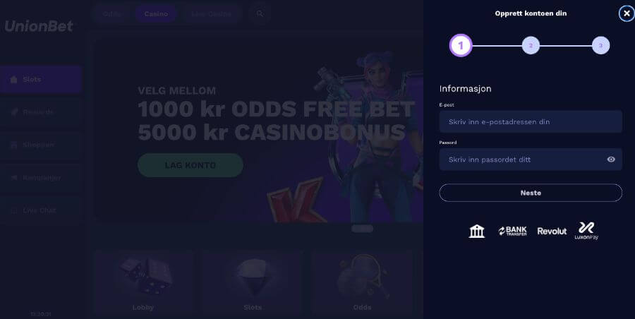 Registrering hos UnionBet