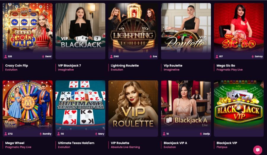 Vegasnow har et live casino med klassiske bordspill og live game show-spill